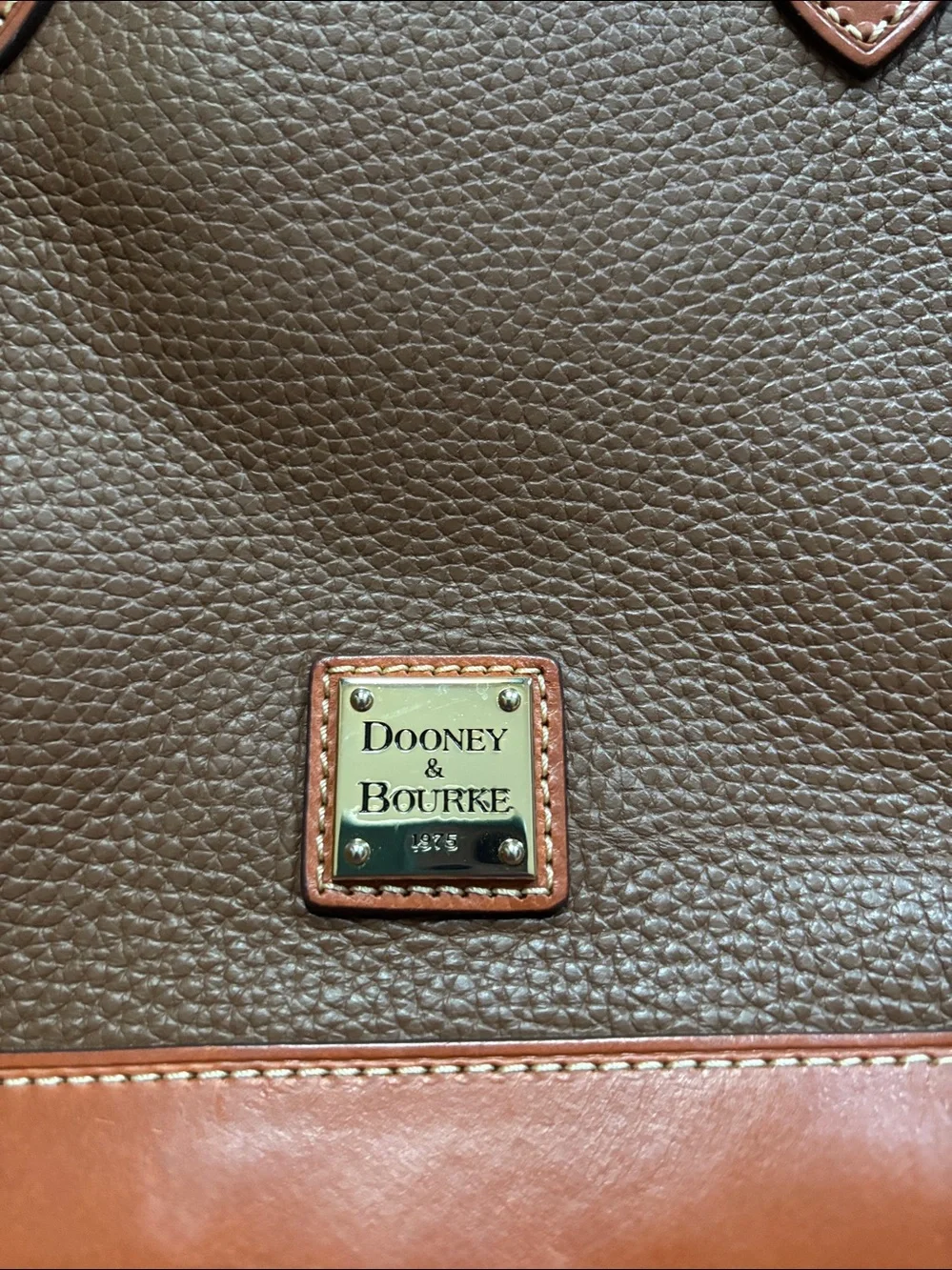 Dooney & Bourke Brown Pebbled Leather Dome Satchel with Tan Trim